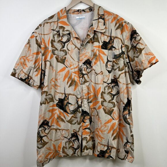 Columbia PFG Mens Sward-fish Vented Short Sleeve Fishing Shirt Orange 2XL - Picture 1 of 10
